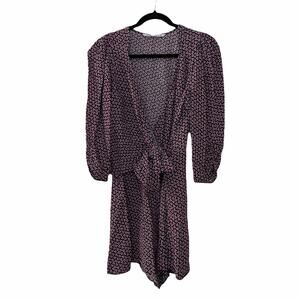 Zara Womens Elbow Sleeve Floral Faux Wrap Romper Black Pink S Small